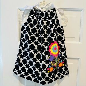 Hanna Andersson Black and White Girls Sundress with Colorful Floral Design